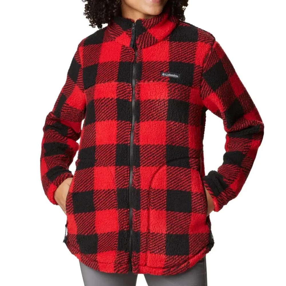 Columbia Women's Bold Red and Black Checkered Teddy Jacket